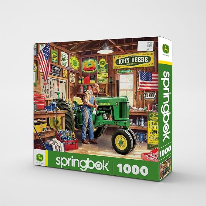 Springbok Grandpa's Garage 1000 Piece Jigsaw Puzzle for Adults - John Deere Tractor - Unique Cut Pieces - Made in USA