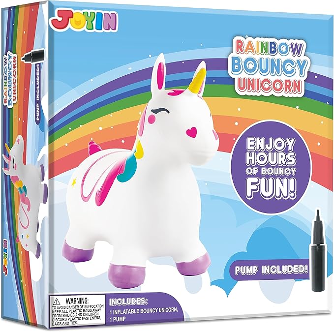 JOYIN Bouncy Unicorn Horse, Kids Ride On Bouncer, Toddler Girl Bouncing Animal Hopper, Inflatable Hopping Toy for Birthday Gift, 18 Months 2 3 4 5 Year Old Kids Toddlers Boys Girls