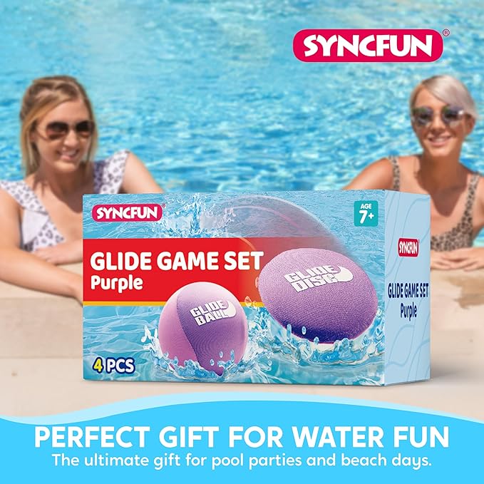 SYNCFUN 4 Pcs Skip Water Balls,Splash Water Bouncing Balls with Mesh Bag, Beach Toys for Kids, Pool Toys for Friends and Family, Fly Swimming Game Adults, Boys,Teens, Great for All Ages