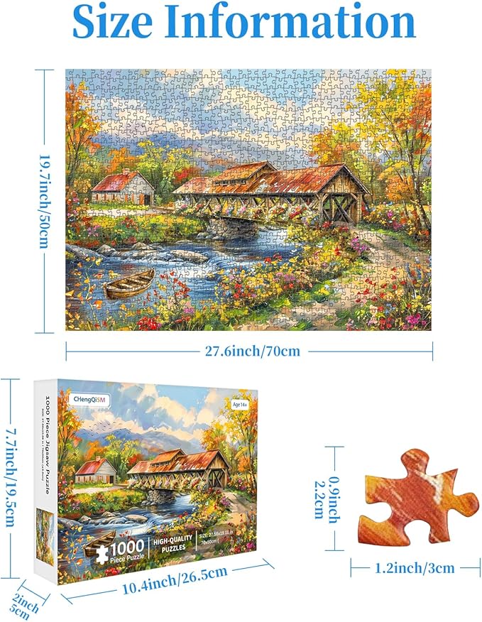 CHengQiSM 1000 Piece Puzzle for Adults, Flower Village Puzzles for Adults 1000 Pieces, Country Scene Jigsaw Puzzle for Adults Teens Seniors, Premium Thick Cardboard, Finished Size 27.6 x 19.7 inches