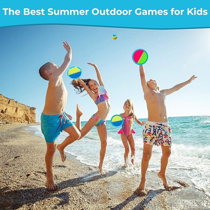 Outdoor Games, Toss and Ball Set with 6 Paddles and 3 Balls, Perfect Yard Games Outdoor Toys Games for Kids Ages 4-8 Easter Gifts for Kids/Adults/Family