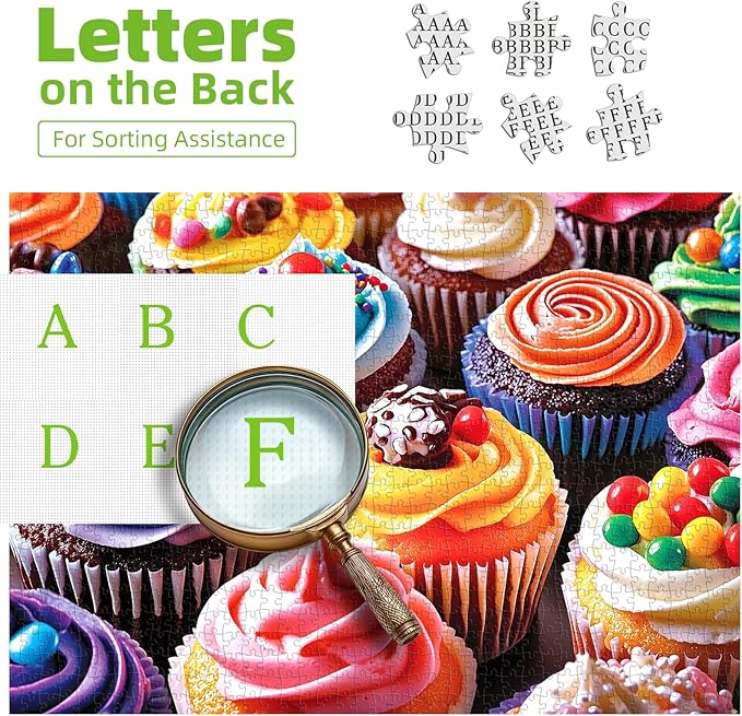 300 Piece Jigsaw Puzzle for Adults, Colorful Cupcakes Food Puzzles with Letters on Back for Youths Family and Adults Fun Party Challenging Food Family Decoration (17 x 11 in)