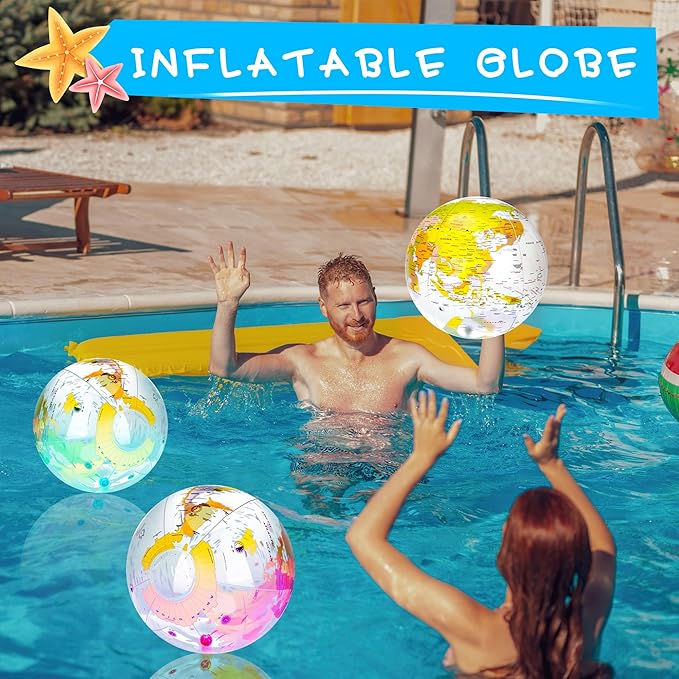 12 Pack 12 inches Inflatable Globe Blow up World Globe PVC Earth Beach Ball Globes for Party Bags Swimming Pool Game Geography Classroom Playing or Teaching Party Favors Decorations (Color Set 1)