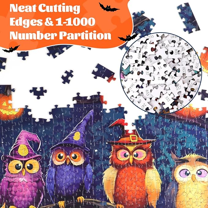 Halloween Owls Family Puzzles - Puzzles for Adults 1000 Piece - Challenging Puzzle Perfect for Game Nights Family Decoration Puzzle