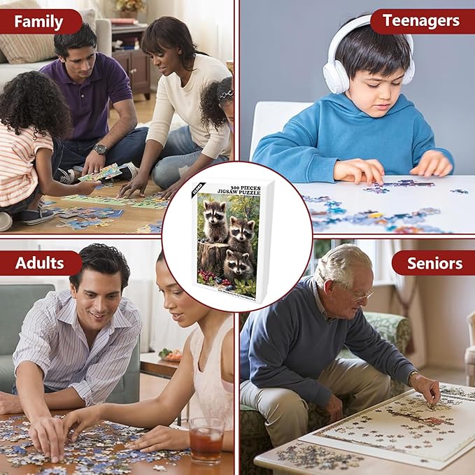 Great Jigsaw Puzzles for Adults 300 Pieces Cute Raccoons with Berries Puzzles for Adults Toys Gift Family Decoration Kids Puzzle