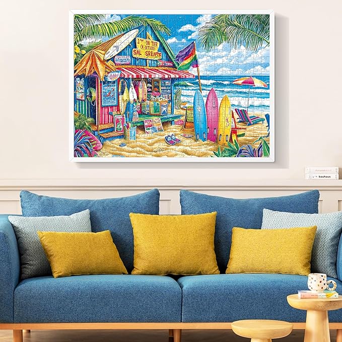 500 Piece Puzzles for Adults,Beach Surf Shack Puzzle,Recycled Cardboard Summer Jigsaw Puzzles 500 Pieces,Challenging Family Activity Great Gift Idea,Landscape Puzzles Size 20.5 x 15 in