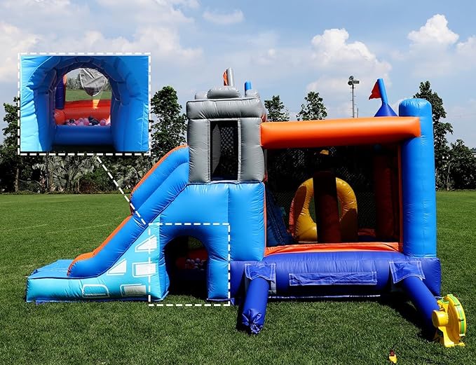 16x12FT Commercial Grade Bounce House Castle Inflatable, (Heavy Duty PVC), (1100w Blower)- 2 Slide, Ball Pit, Basketball Hoop, Obstacle-Bouncy House for Big Kid 5-12, Outdoor Party Toy Pool Backyard