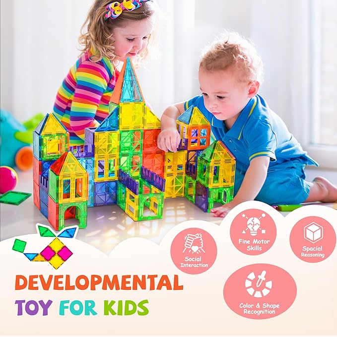 cossy 60 Pcs Magnet Tiles Magnetic 3D Building Blocks Set Educational Construction Toys for 3+ Year Kids with Stronger Magnets, Rivets-Fastened, Educational,Recreational, Conventional