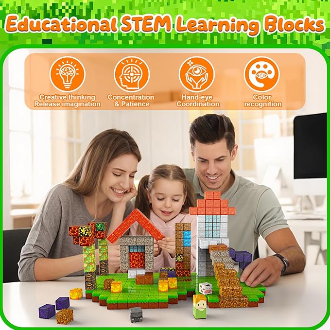 Magnetic Blocks - 200PCS Magnet Building Cube Game Tiles Stacking Construction, STEM Sensory Toys Birthday Gifts for Boys and Girls Age 3+ Years Old