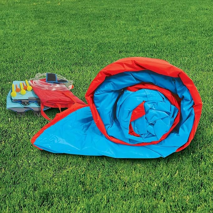 Banzai Hydro Blast Inflatable Backyard Water Slide Park for Ages 5+, Blue/Red – Outdoor Bouncy Play with Wall Climbing, Basketball Hoop, Cannons, and Lagoon Pool