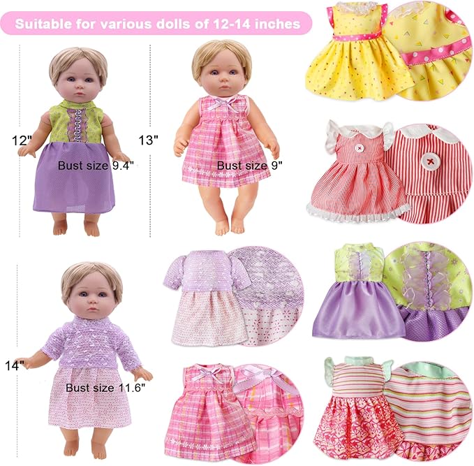 Girl Doll Clothes - 6 Complete Set 12 Inch Dolls Clothing Accessories for 12 13 14 Inch Dolls Clothes