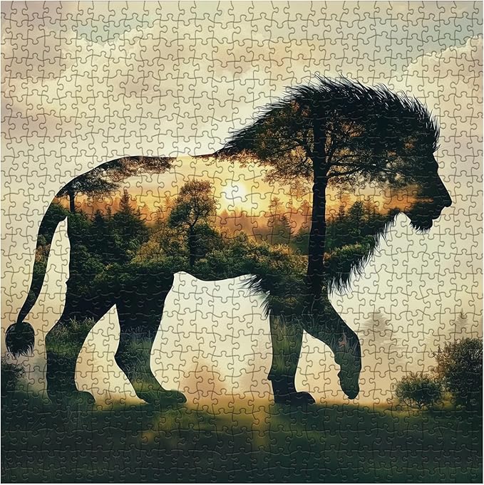 Fantasy Lion Animal Puzzles for Adults 1000 Pieces, Beautiful Forest Landscape Nature Jigsaw Puzzles, Challenging Art Puzzle