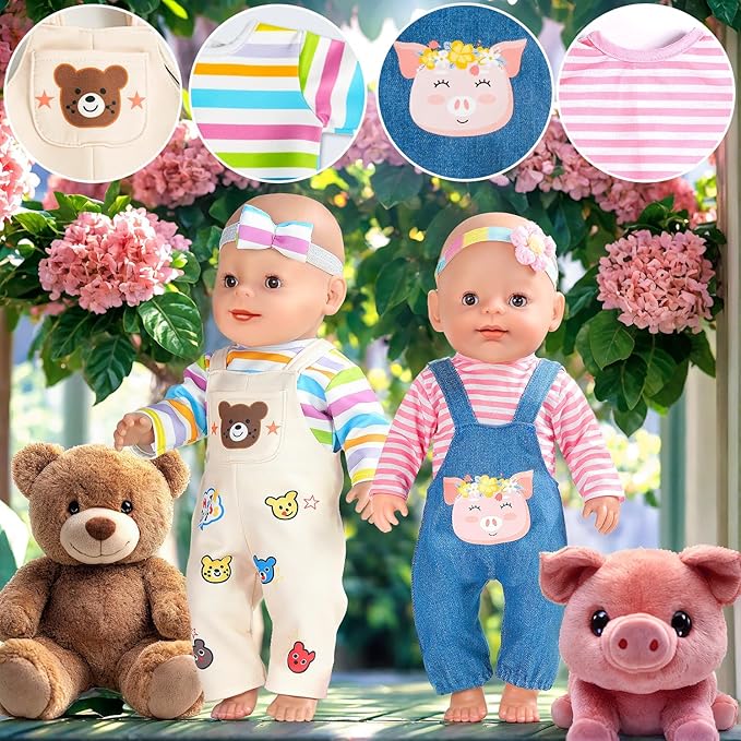 WONDOLL 6 Sets 14-16 Inch Baby Doll Accessories & Clothes - Dress Outfits Headbands Accessories fits New Born 43cm , 15 inch Baby Doll(no Doll