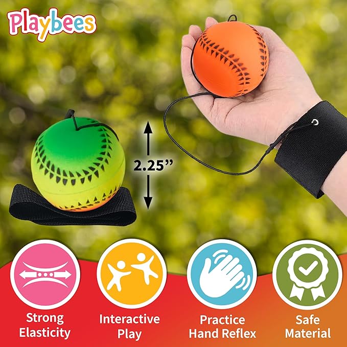 Playbees Wrist Baseballs Neon Reactive - 12 Pack - Practice Sports Balls for Fun Outdoor Activity for Kids - Spring Training, Party Favor, Baseball Season Gift, Sports Team Party Bag Filler