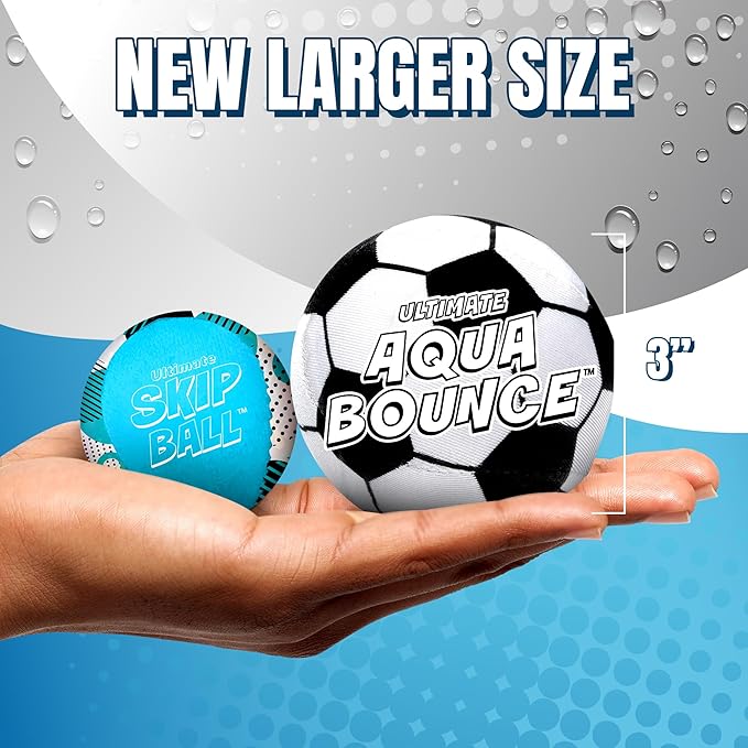 Activ Life Ultimate 2 Pack Larger 3” Water Skip Balls - Bouncing Balls for Swimming Pool & Beach Fun - Designs Include Baseball, Basketball, Volleyball, and Tennis for Kids, Friends, and Family