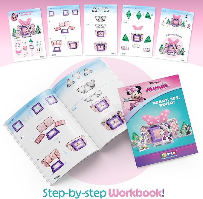 Tytan Official Disney Junior Minnie Mouse Magnetic Character Tile Set – 21-Piece STEAM Building Toy with Reusable Stickers & Instruction Manual – Educational Toy for Kids Ages 3+
