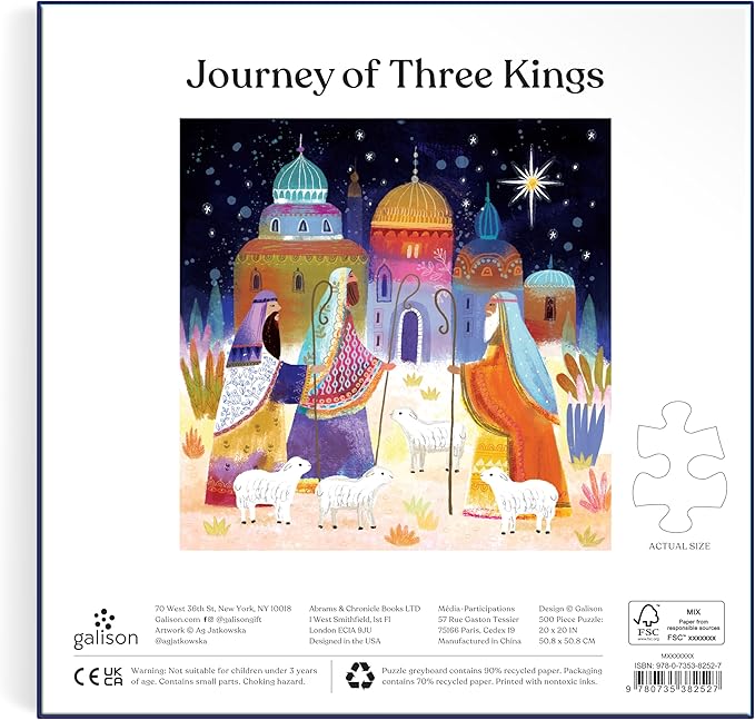 Galison Journey of Three Kings – 500 Piece Jigsaw Puzzle Featuring Artwork Capturing The Journey of The Magi in A Vibrant Jewel Toned Composition