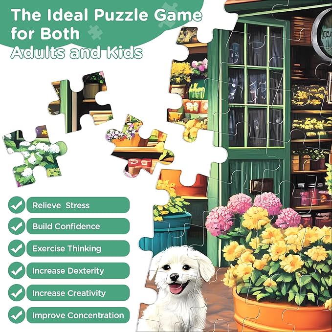 Jigsaw Puzzles for Adults 500 Pieces, Puppy Flower Shop Puzzles 500 Pieces, Challenging Yet Relaxing Jigsaw Puzzle Game for Adults, Glossy Sturdy Vibrant Puzzle Great Gift for Family Friends