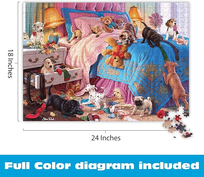 Buffalo Games - A Roomful of Naughty Puppies - Steve Read - 750 Piece Jigsaw Puzzle for Adults - Dog Lovers - Cute Puppy Puzzle with Bonus Poster - Finished Size 24.00 x 18.00 - Made in USA