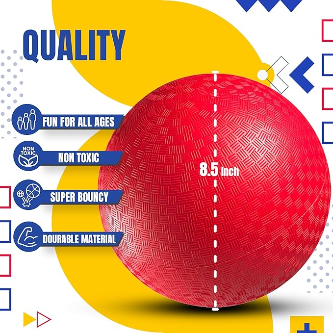 Playground Balls Bulk - 8.5 Inch Red Rubber Kickball Bouncy Inflatable Balls for Kids & Adults, Indoor & Outdoor Games, Kickballs, Dodgeball, Four Square, and More, (4-Pack)