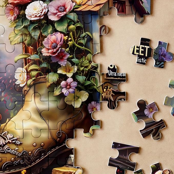 Magic Flower House Gnome Puzzles for Adults 1000 Pieces, Funny Elf Jigsaw Puzzles for Adults, Fantasy Art Nature Puzzles