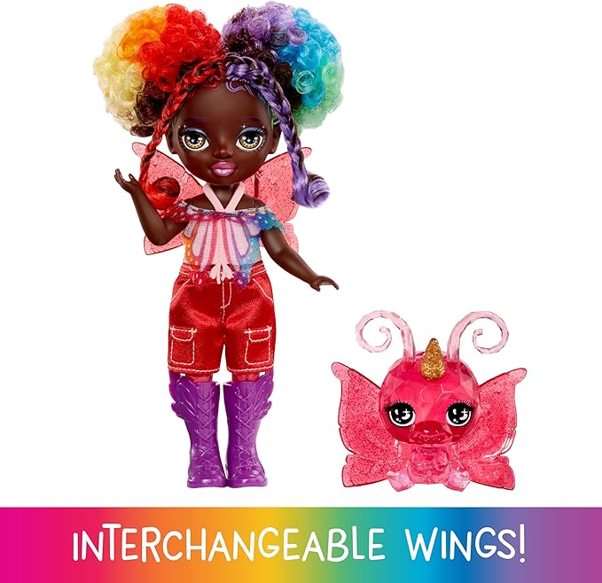 Rainbow High Littles Rainbow Fantasy Fairies + Pet – Astrid, Rainbow 5.5" Posable Small Doll & Fantasy Butterfly Pet with Interchangeable Fairy Wings, Kids Gift 4+