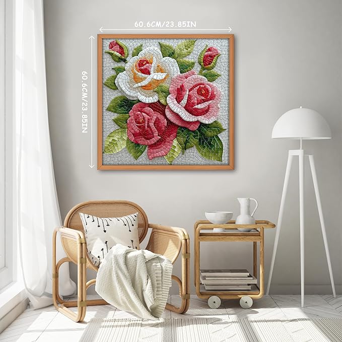 Impossible Mosaic Puzzles for Adults 1000 Pieces, Unique Rose Flower Puzzle, Beautiful Floral Jigsaw Puzzles, Hard Challenging Puzzles for Adults