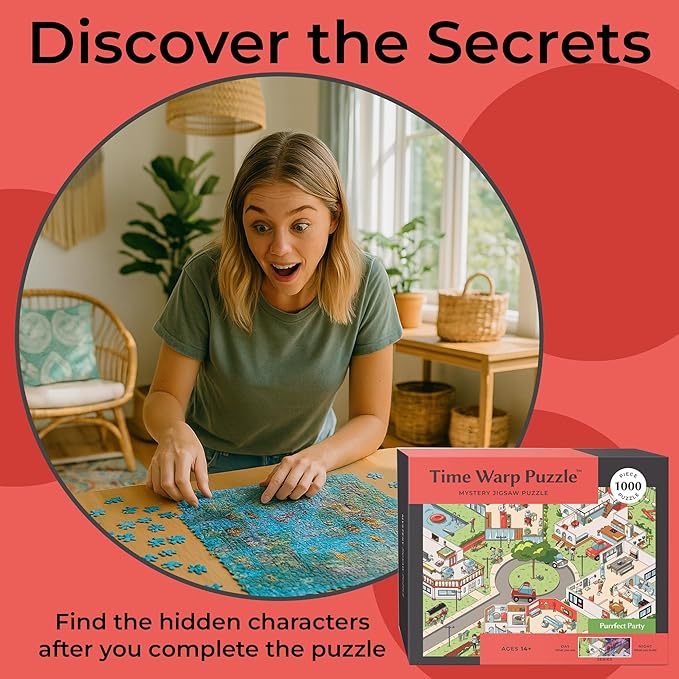 Time Warp Puzzle Series 1 – Day to Night Hidden Scene | 1000 Piece Jigsaw Puzzle for Adults | Discover a Story That Transforms as You Build | Giftable Magic Puzzle Art (Purrfect Party)