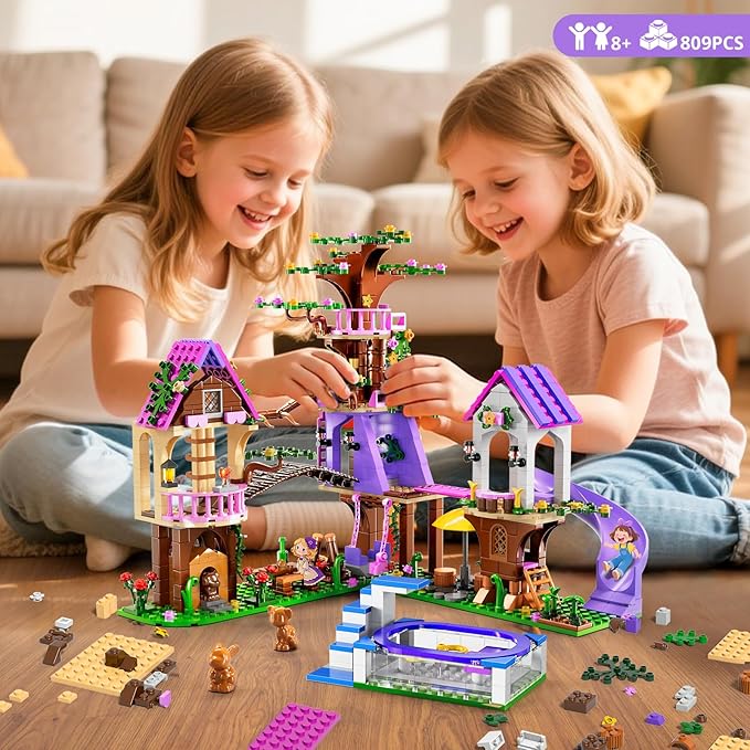 2025 Upgraded Treehouse Building Blocks Toy for Girls, 809PCS Forest Girl Tree House Building Set, Adventure Camp Set with Animals and Pool, Birthday Gifts for Kids Girls Boys Age 8 9 10 11 12+