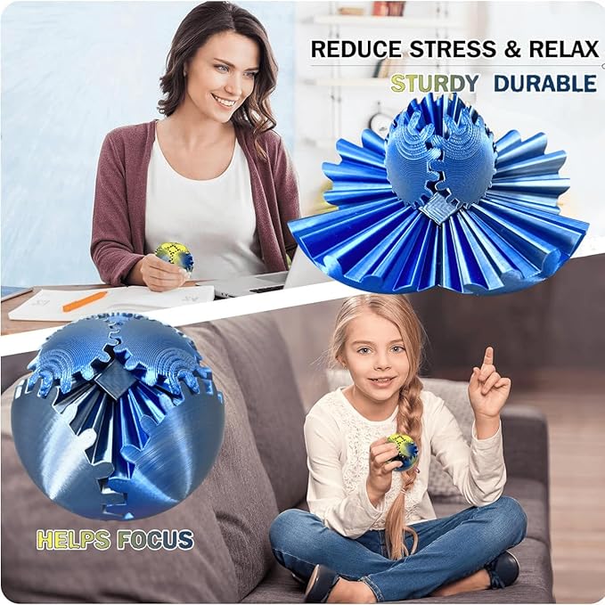 Gear Ball 3D Printed Spin Ball Cube Fidget Toys, Gear Sphere Fidget Toy, GearSphere Desk Toy Stress Fidget Balls, Fidgets Spinners for Adults & Kids Anxiety Relaxing (Laser Silver Blue, 3.1 Inch)