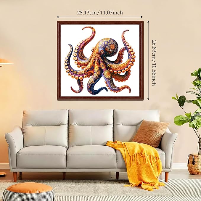 Wooden Jigsaw Puzzles for Adults and Kids, Octopus 200 Piece Unique Shaped Puzzle, Family Game and Creative Wooden Puzzle Gift, Wall Art Decor