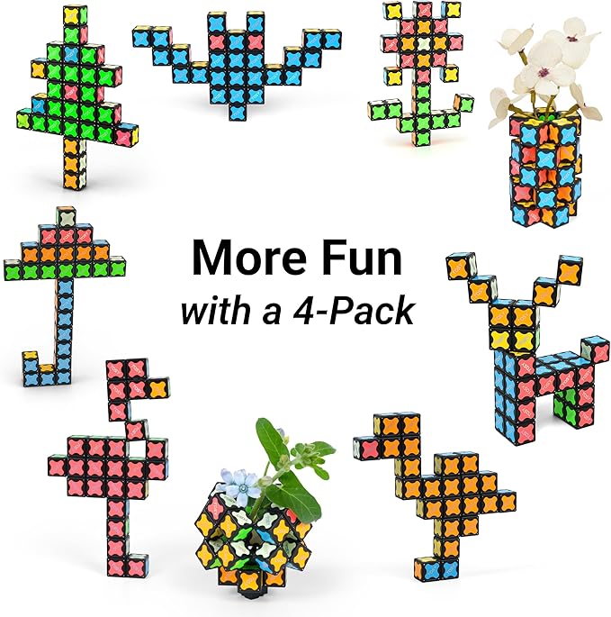 TOSY Magnet Cube 2x2 - 8 Blocks, 2in1 Toy: 2x2x2 Puzzle Cube and Customizable Infinity Cube, Easter Basket Stuffers Gifts for Kids/Grandkids, Glowing w/ UV Flashlight, STEM Toy, 4-Pack