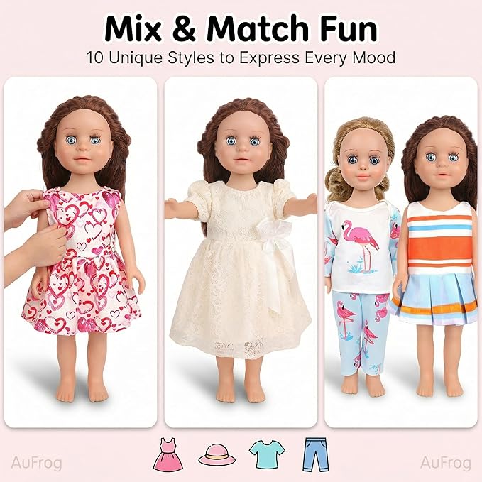 10 Sets of 18 Inch American Doll Clothes, Including 10 of Doll Clothing Dress Outfits for Gift Dolls, Birthday Gifts for Kids