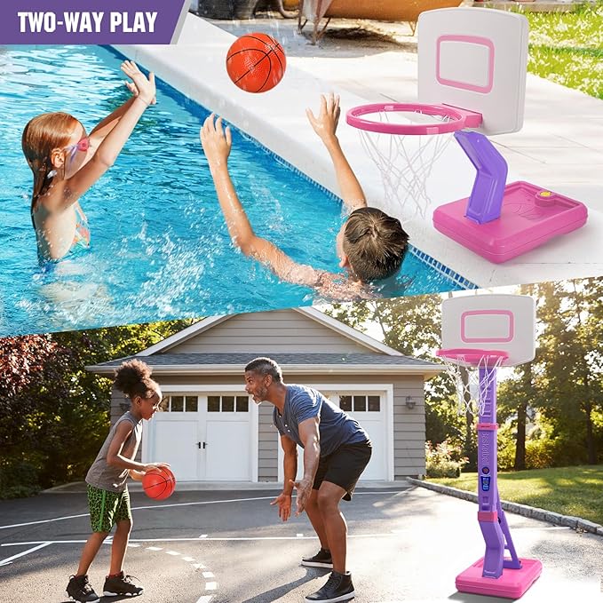 SUPER JOY Toddler Pink Basketball Hoop for Kids 1-3,2-4 5 Years Old, Adjustable Mini Hoop Set for Indoor Outdoor Play, Portable Basketball Goal Balls Sports Toys for Little Boys Girls Birthday Gifts
