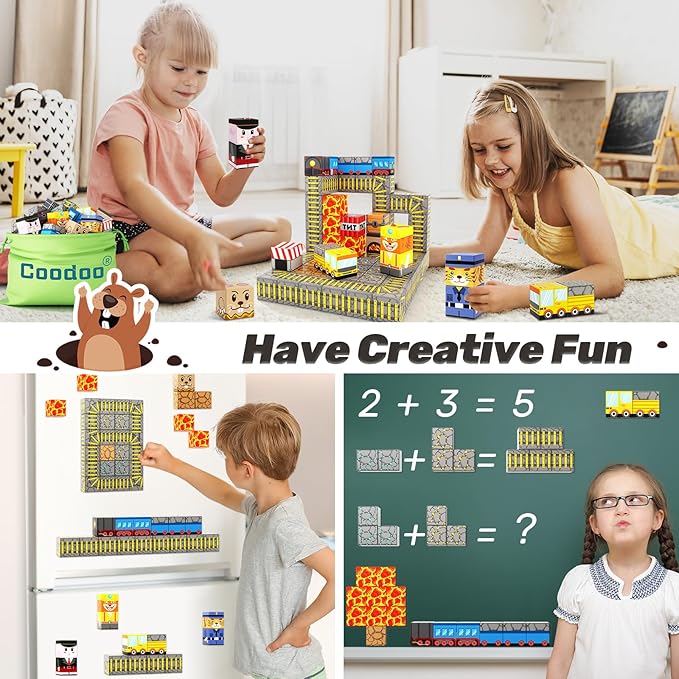 Coodoo Magnetic Blocks - Build Mine Magnet World Mine Train Track Set, Magnetic Building Blocks Toddler Toys STEM Sensory Outdoor Toys for 3+ Year Old Boys & Girls, Kids Toy for Ages 4-6 6-8 5-7