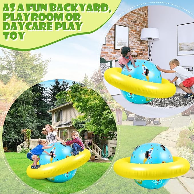 Poen Inflatable Dome Rocker Bouncer 63''L x 63''W x 39''H, Blow up Climbing Rocker Kids Giant Inflatable Bouncer Seesaw Outdoor Roll and Play Seesaw Dome Toddler Gaint Balance Game with 6 Handle