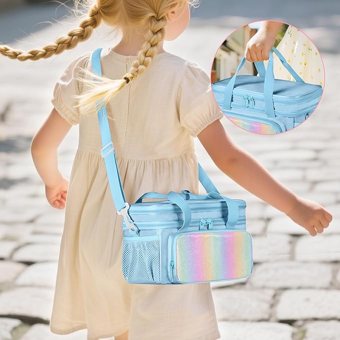 GRAOSO Carrying Case Compatible with Barbie Doll Clothes, Doll Accessories Storage Organizer, Double Layer Design, with Handle and Detachable Shoulder Strap, Case only (Blue)