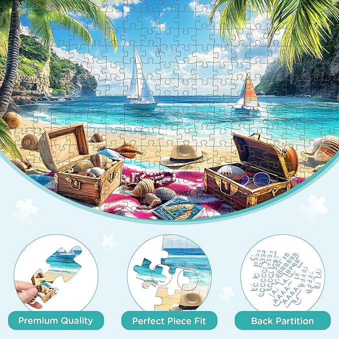 Jigsaw Puzzle for Adults 300 Piece, Beach Treasure Puzzles 300 Piece Jigsaw Puzzles, Sea 300 Pieces Jigsaw Puzzles, Challenging Puzzle for Adults, Family Game, Home Decor Gift, 20.5 x 15 Inches