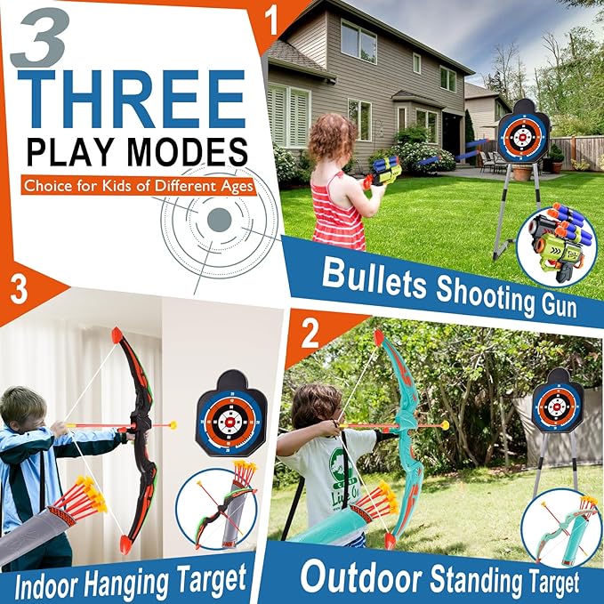 TWFRIC 2 Pack Bow and Arrow for Kids - LED Light Up Archery Set with 16 Arrows, 1 Standing Target & 2 Quivers - Fun Indoor/Outdoor Toy for Boys & Girls Aged 3-12