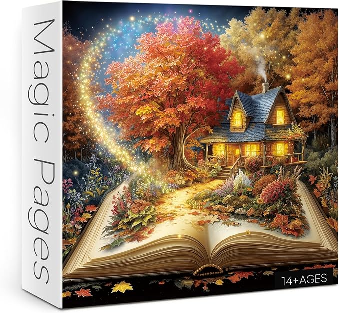 Magic Books Fall Scenic Puzzles for Adults 1000 Pieces Nature, Fantasy Flower Autumn Landscape Jigsaw Puzzles, Impossible Challenging Art Puzzle