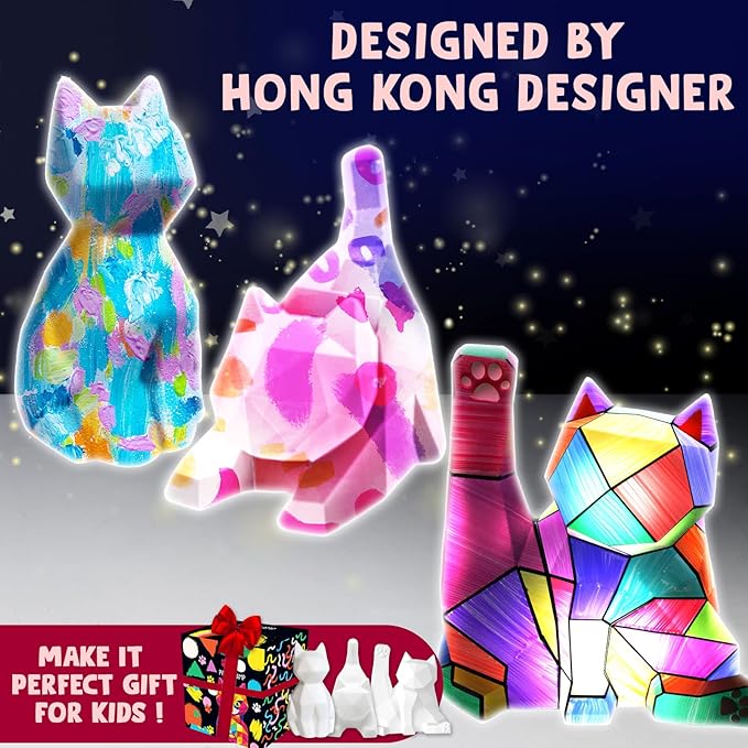 Goody King Paint Your Own Cat Lamp Kit, 3PCS DIY Cat Night Light, Easter Basket Stuffers, Arts & Crafts for Kids Ages 8-12, Painting Kit for Kids, Easter Birthday Gifts for Kids Ages 3+