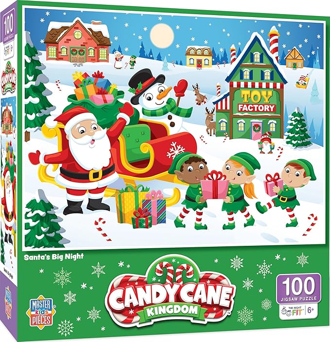 MasterPieces - Candy Cane Kingdom 100 Piece Jigsaw Puzzle for Families, Santa's Big Night, Christmas Theme, 19" x 14"