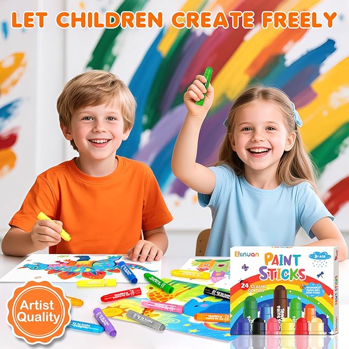 Tempera Paint Sticks For Kids, 24 Colors, Washable & Quick-Drying Twistable Solid Paint, Mess-Free Art Supplies for Drawing & Painting, Ideal Toddler Arts and Crafts Gifts