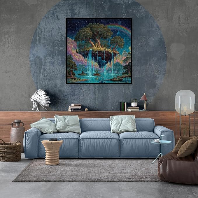 Fantasy Forest Floating Island Puzzle 1000 Pieces for Adults, Magic Rainbow Waterfall Jigsaw Puzzle, Lake Starry Night Cloud Art Puzzles