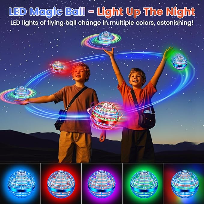 Flying Orb Ball Toy, 2026 Upgrade Hand Controlled Hover Ball with LED Lights, 360° Rotating Boomerang Globe, Cool Mini Drone, Ideal Birthday&Christmas Gift for Boys Girls-Blue & Red