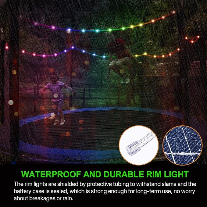 【Upgraded Solar Powered Version】LED Trampoline Lights with Solar Panel, Trampoline Rim LED Light for 12 Ft Trampoline Remote Control, 16 Color Change, Waterproof, Bright to Display at Night Outdoors