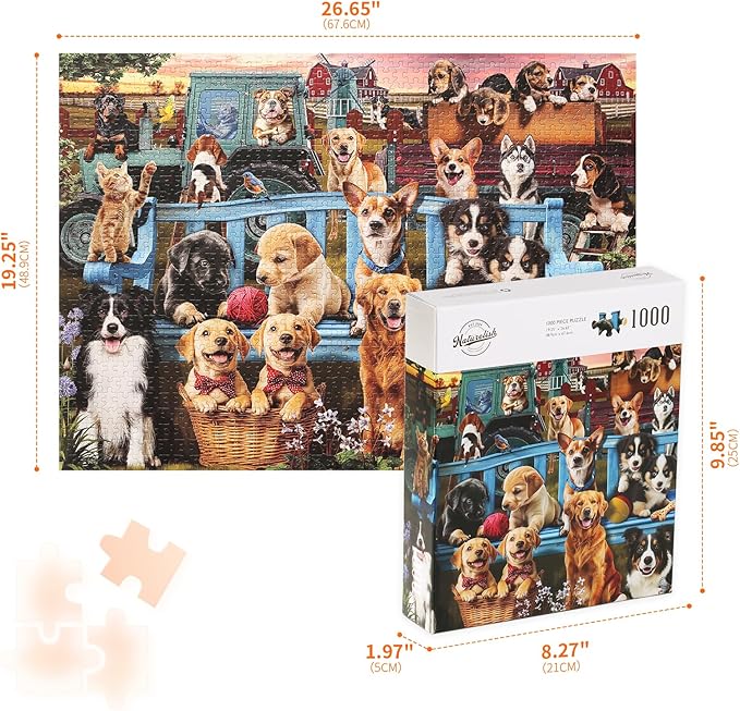 Jigsaw Puzzles for Adults 1000 Pieces, Animal Dogs Collection Difficult Challenging Unique Puzzle for Game Night Family Home Decor, 20x27 Inches, Dog Family