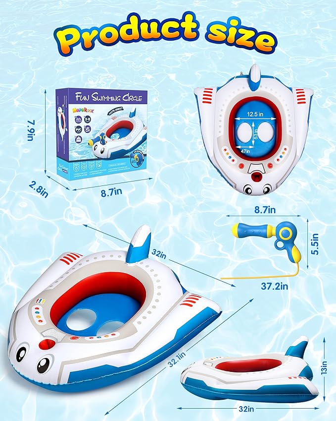 HopeRock Pool Floats Toys for Kids with Water Gun - Inflatable Ride-on Pool Toys for Kids Ages 3-8, Toddler Pool Float, Summer Outdoor Water Pool Games Toys for Boys and Girls