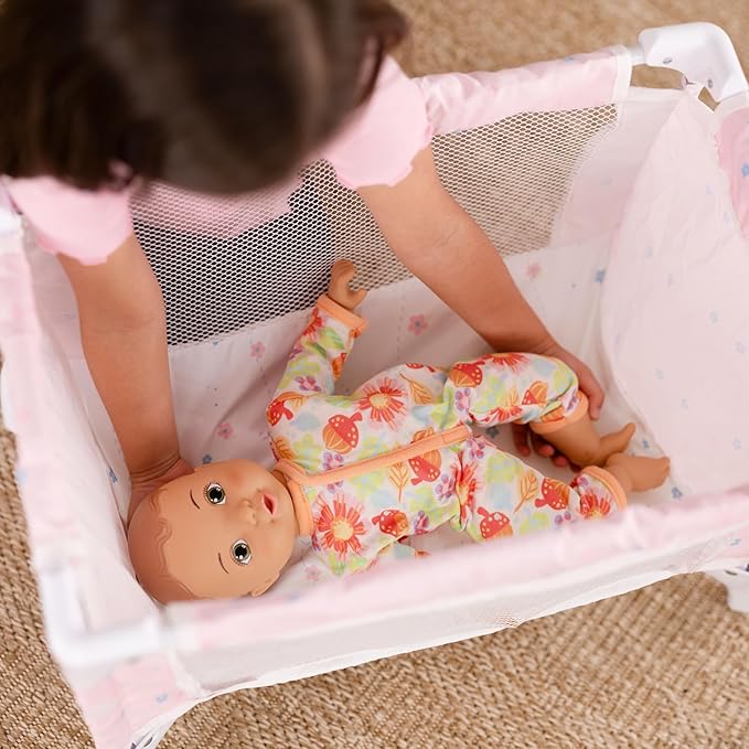 Baby Doll Crib Pack N Play – Foldable Baby Doll Bed with Mesh Sides & Mattress – Portable Toy Crib for 18-22 Inch Dolls