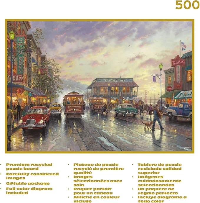Buffalo Games - Gold - Thomas Kinkade - City by the Bay, Sunset on Fisherman's Wharf - 500 Piece Jigsaw Puzzle for Adults - Challenging Puzzle Perfect for Game Nights